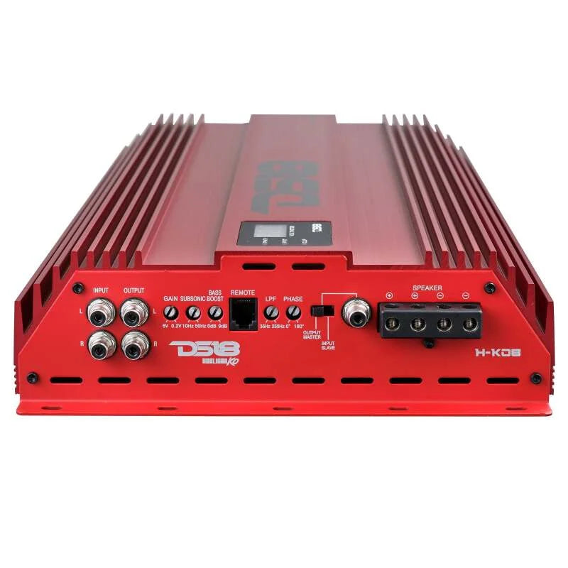 DS18 1-Channel Amp 15000 Burst/0.5ohm 8000/1ohm 4800/2ohm 2500/4ohm Watts RMS w/ Voltmeter Red - Installation View