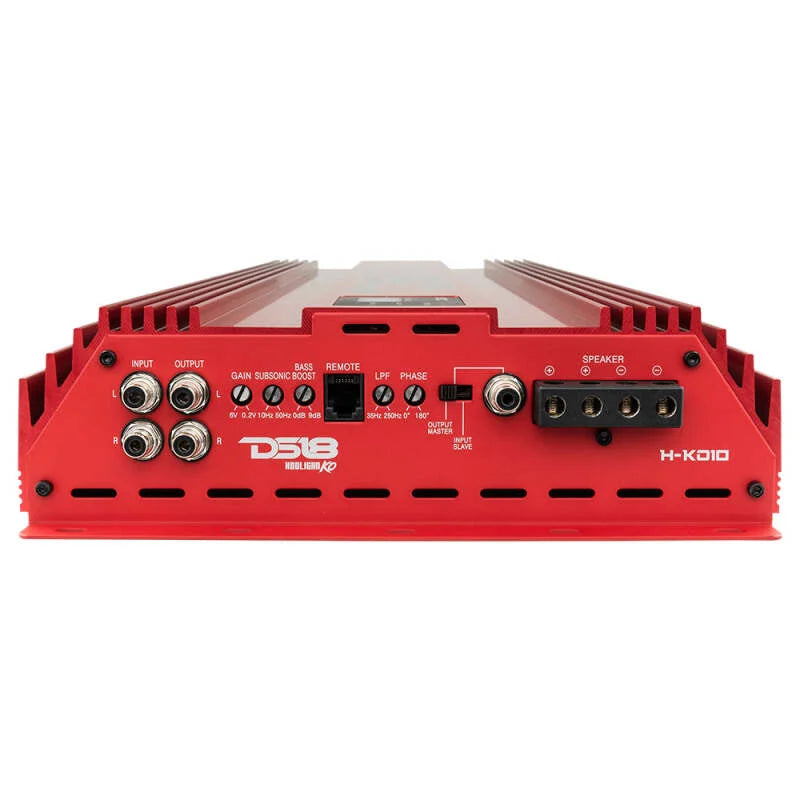 DS18 1-Channel Amp 18000 Burst/0.67ohm 10000/1ohm 5800/2ohm 3500/4ohm Watts RMS w/ Voltmeter Red - Back View