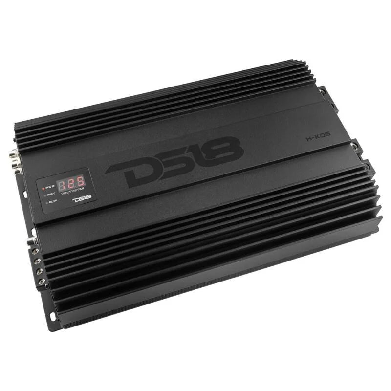 DS18 1-Channel Amp 9200 Burst/0.5ohm 5000/1ohm 3500/2ohm 2200/4ohm Watts RMS w/ Voltmeter Black - Side View
