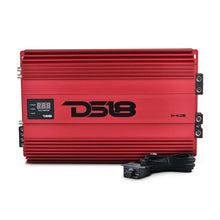 Load image into Gallery viewer, DS18 1-Channel Amp 9200 Burst/0.5ohm 5000/1ohm 3500/2ohm 2200/4ohm Watts RMS w/ Voltmeter Red - Side View