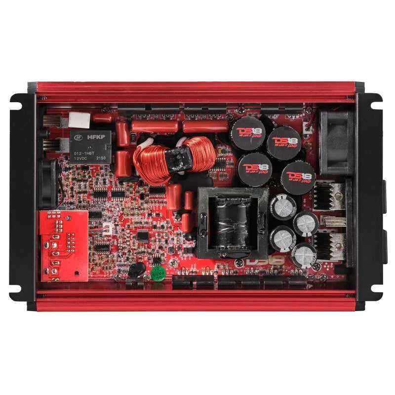 DS18 1-Channel Amp Class D Full-Range Monoblock 2500 Watts RMS/1ohm Red - Back View