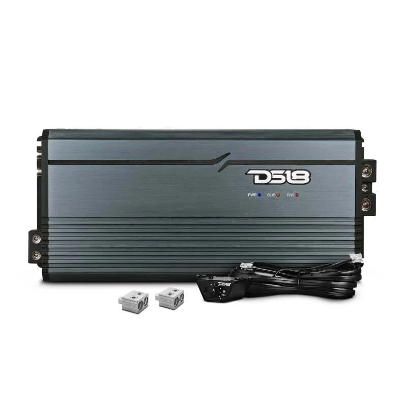 DS18 1-Channel Amp Class D Full-Range Monoblock 5000 Watts RMS/1ohm DPIV1/0 Terminals Incl Titanium - Side View