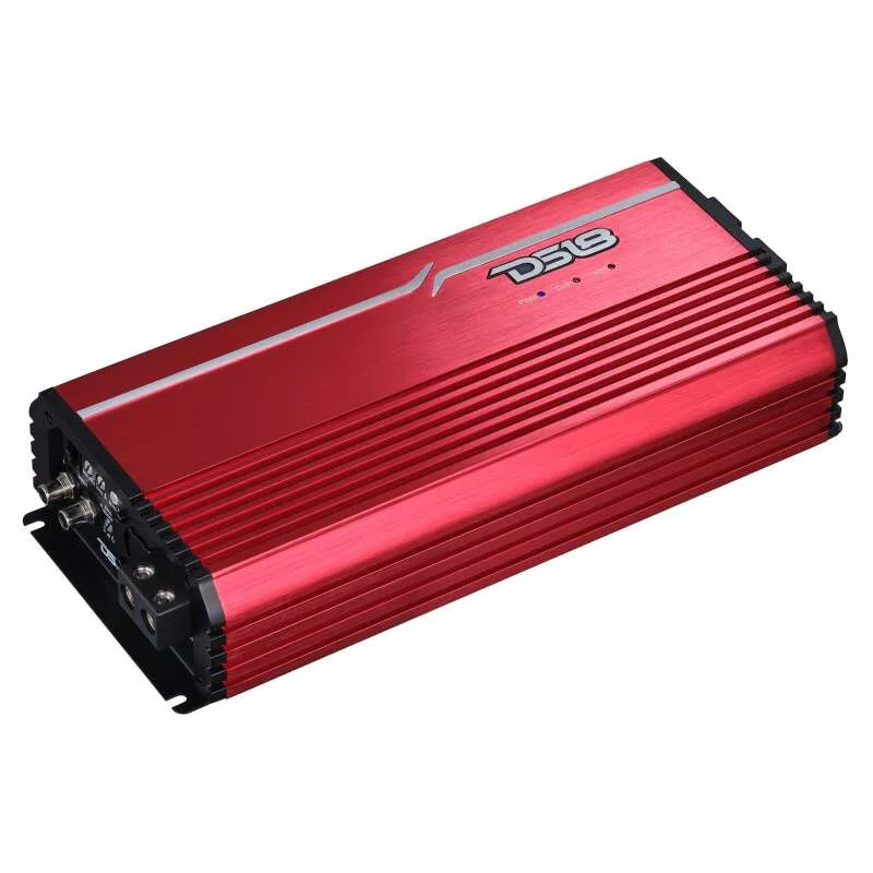 DS18 1-Channel Amp Class D Full-Range Monoblock 5000 Watts RMS/1ohm DPIV1/0 Terminals Included Red - Back View