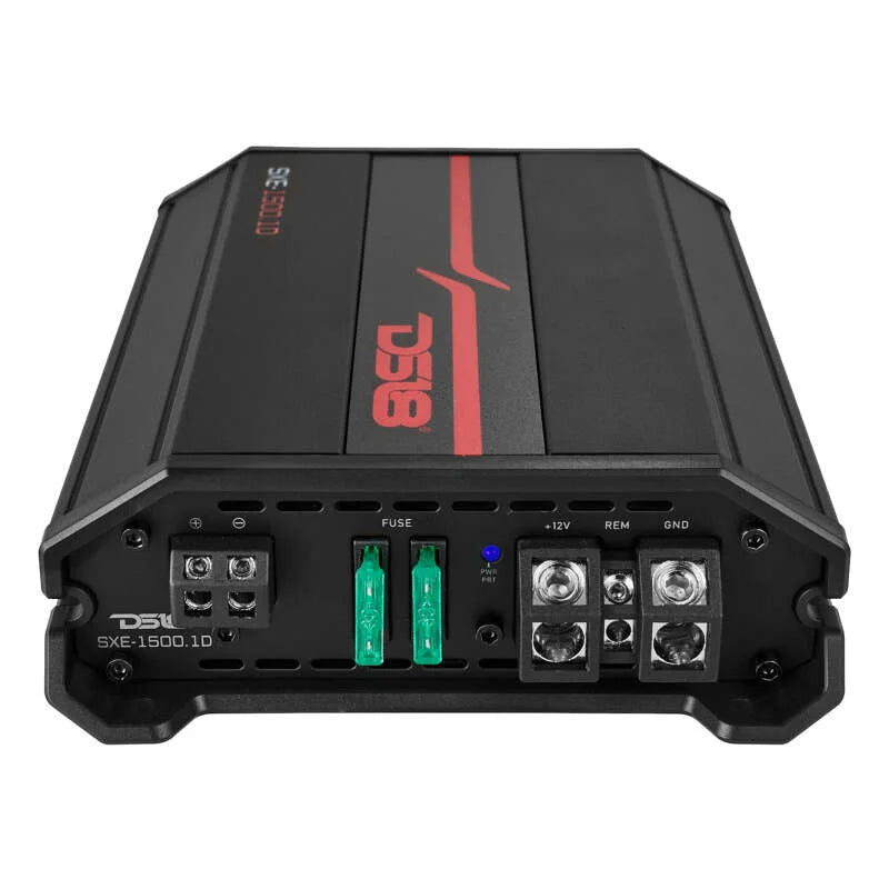 DS18 1-Channel SXE Amplifier Class D 500/1ohm 350/2ohm 200/4ohm Watts RMS- Black - Side View