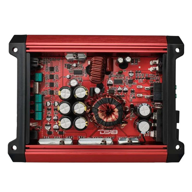 DS18 1-Channel SXE Amplifier Class D 500/1ohm 350/2ohm 200/4ohm Watts RMS- Red - Side View