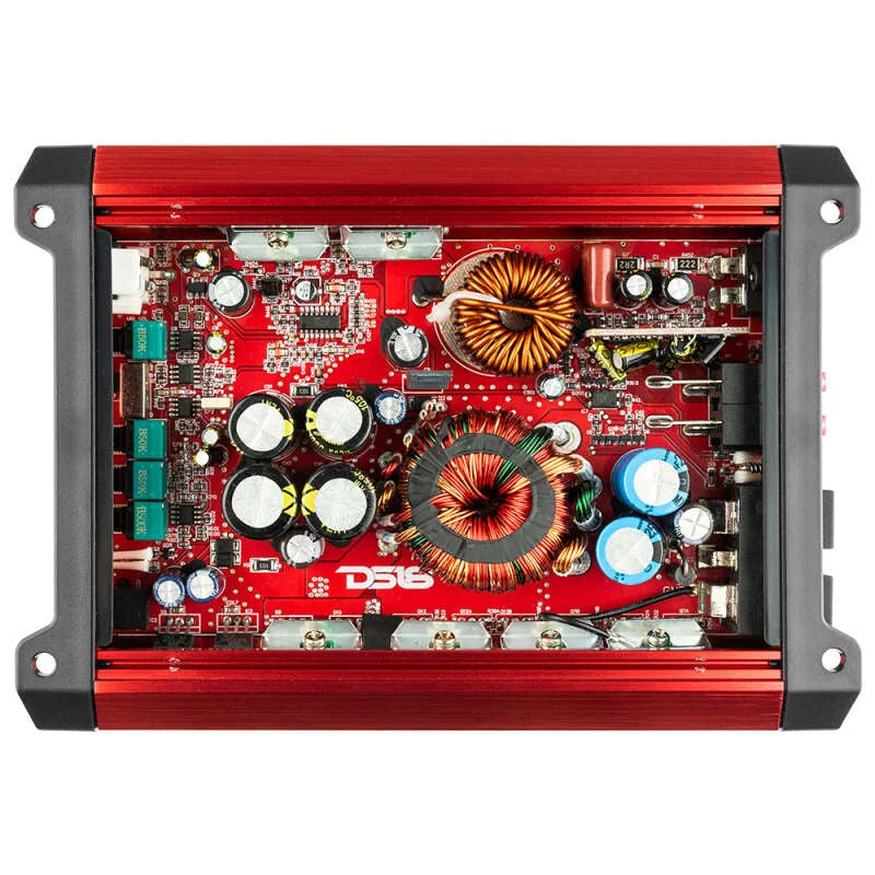 DS18 1-Channel SXE Amplifier Class D 800/1ohm 600/2ohm 300/4ohm Watts RMS- Red - Side View