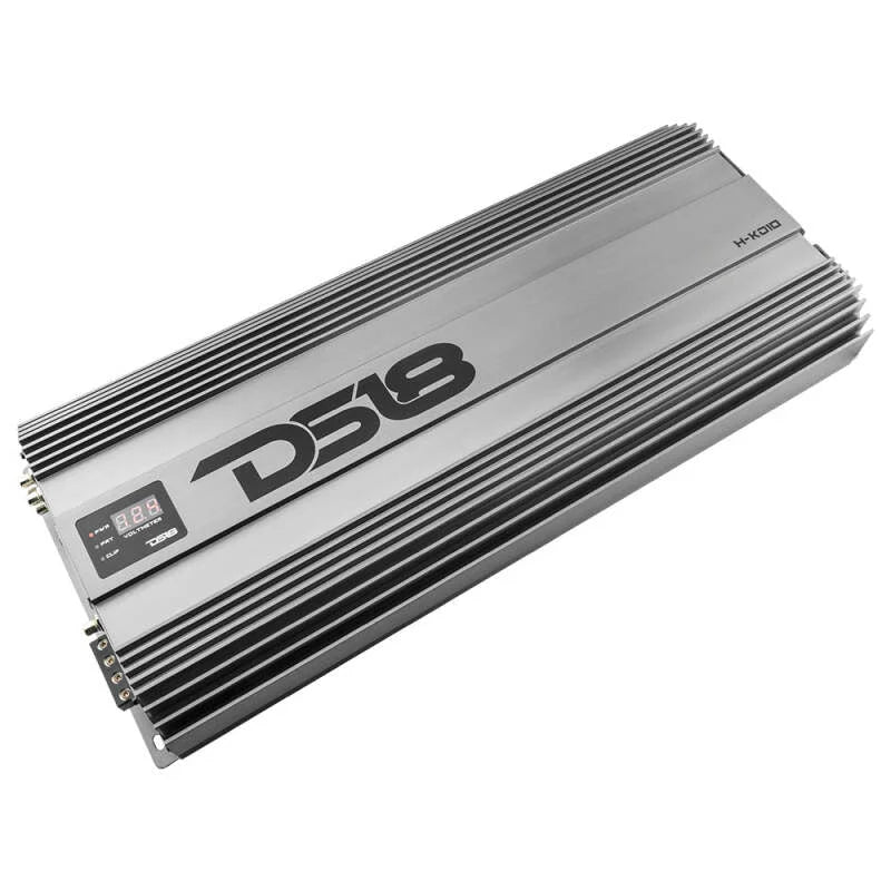 DS18 1-Chnl Amp 18000 Burst/0.67ohm 10000/1ohm 5800/2ohm 3500/4ohm Watts RMS w/ Voltmeter Black - Side View