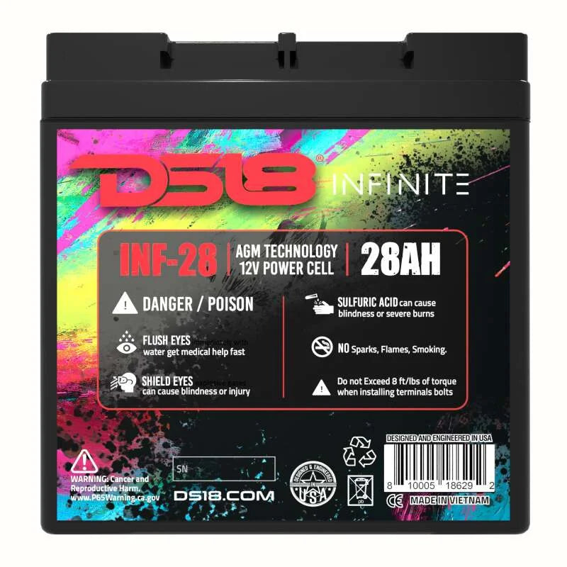DS18 1000 Watts 28 AH Infinite AGM Power Cell Battery - Back View