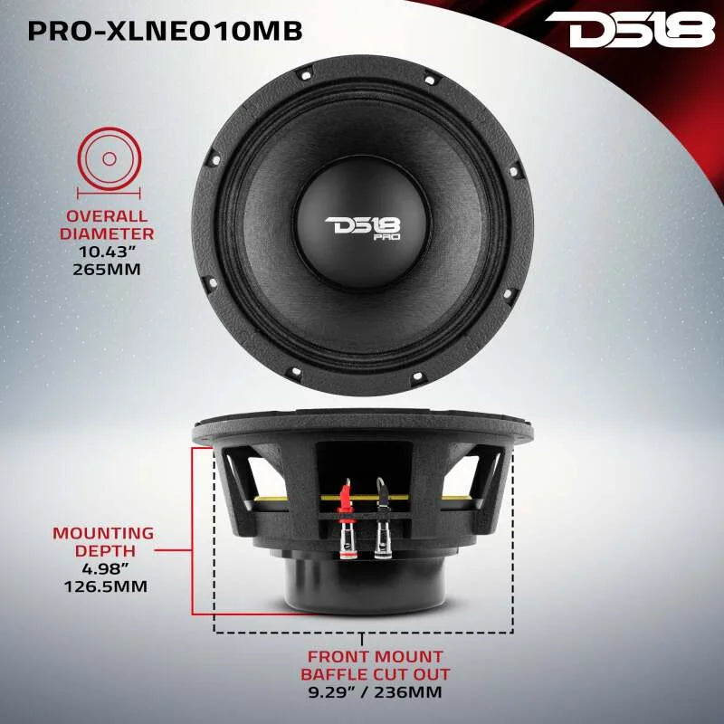 DS18 10in 1000 Watts RMS 8 ohm Neodymium Mid-Bass Loudspeaker - Main Product View