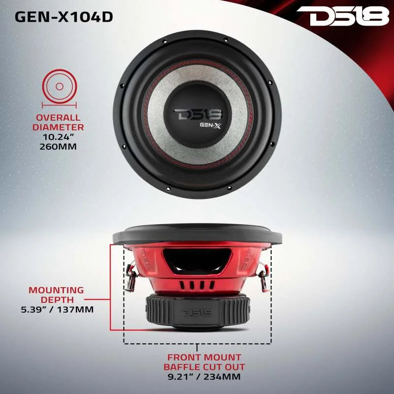 DS18 10in 400 Watts RMS 4 ohm DVC Subwoofer Ferrite Motor & Dual Voice Coils - Installation View