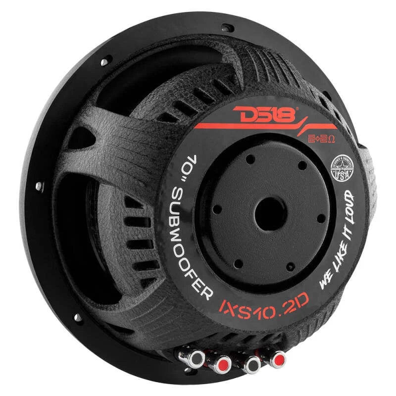 DS18 10in 600 Watts RMS 2 ohm DVC Shallow Mount Fiber Glass Subwoofer IXS Series - Side View