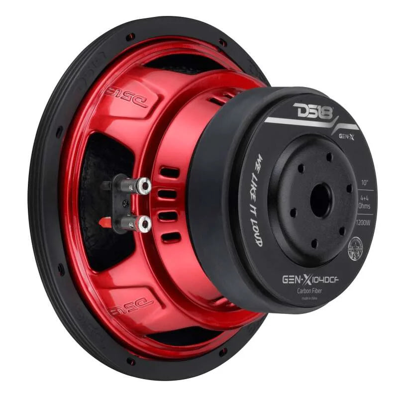 DS18 10in 600 Watts RMS 4ohm DVC Carbon Fiber Dust Cap - Side View