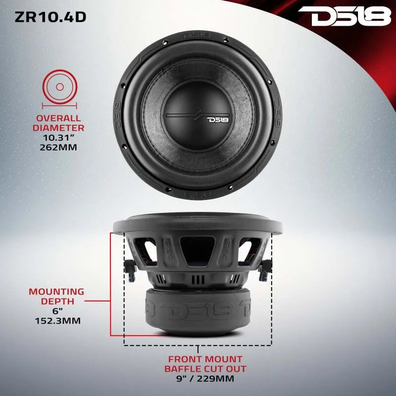 DS18 10in 700 Watts RMS 4 ohm DVC ZR Subwoofer - Main Product View