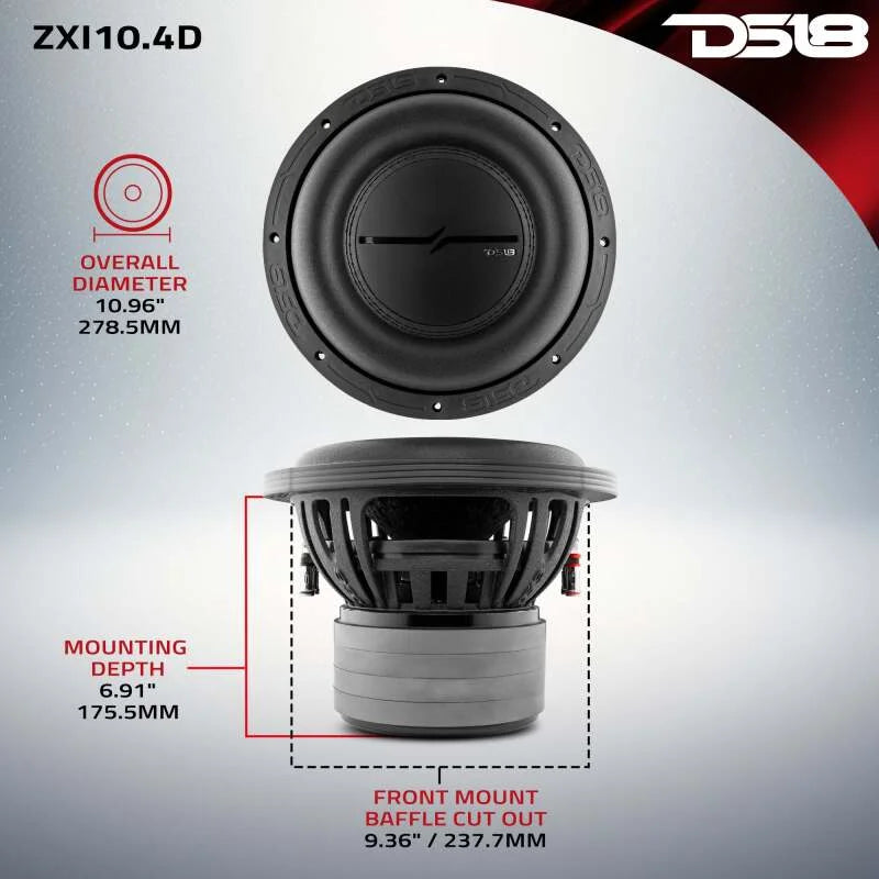 DS18 10in 800 Watts RMS 4 ohm DVC High Excursion Subwoofer - Back View