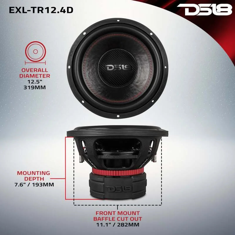DS18 12in 1500 Watts RMS 4+4 ohm DVC Quad Stacked Magnet Reinforced Cone Subwoofers - Back View