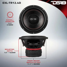 Load image into Gallery viewer, DS18 12in 1500 Watts RMS 4+4 ohm DVC Quad Stacked Magnet Reinforced Cone Subwoofers - Back View