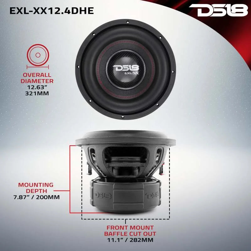 DS18 12in 2000 Watts RMS 4 ohm DVC High Excursion Subwoofers w/ Deep Aggressive Bass - Side View