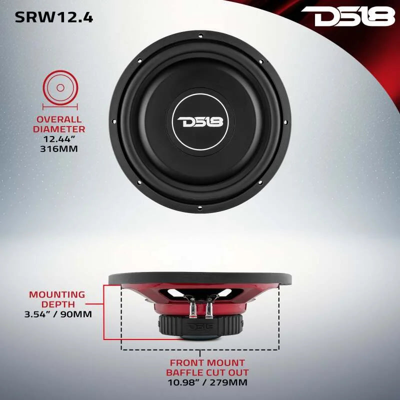 DS18 12in 220 Watts RMS 4 ohm SVC Shallow Mount Subwoofer - Back View