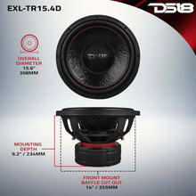 Load image into Gallery viewer, DS18 15in 2500 Watts RMS 4+4 ohm DVC Quad Stacked Magnet Reinforced Cone Subwoofers - Additional View 6