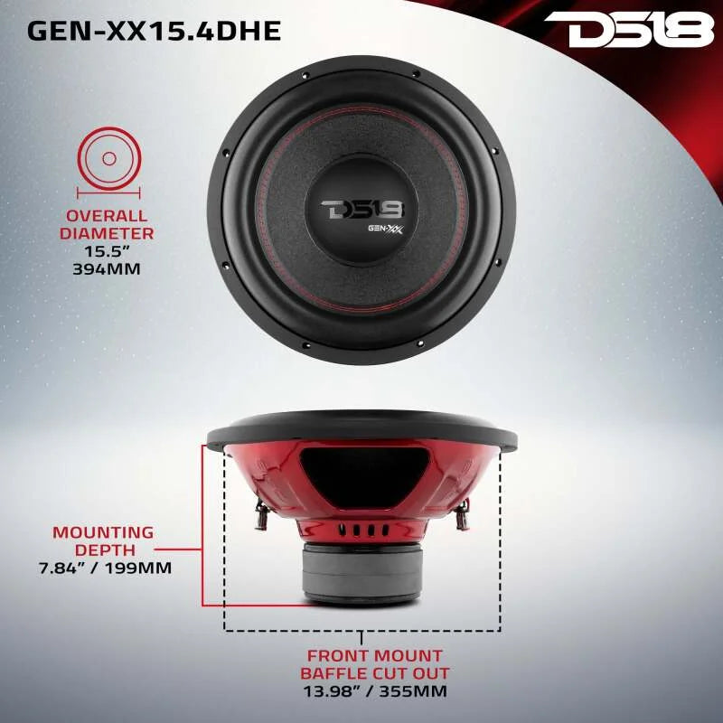 DS18 15in 600 Watts RMS 4 ohm DVC Double Stacked Magnet High Excursion Subwoofers - Additional View 5