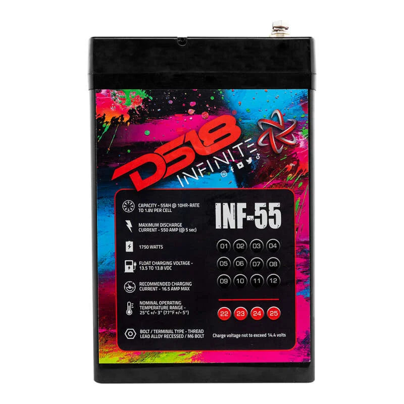 DS18 1750 Watts 55 AH Infinite AGM Power Cell Battery - Side View
