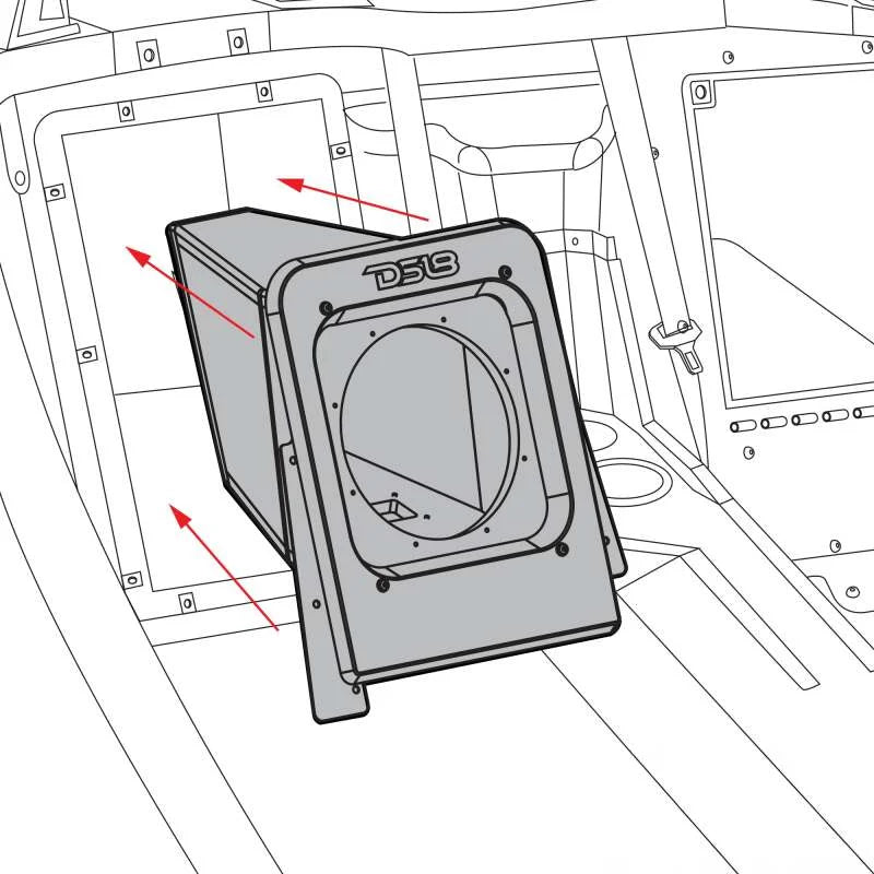 DS18 2015+ Polaris Slingshot Rear Subwoofer Enclosure Fits 10in Subwoofer- Black Bed Liner Finish - Back View