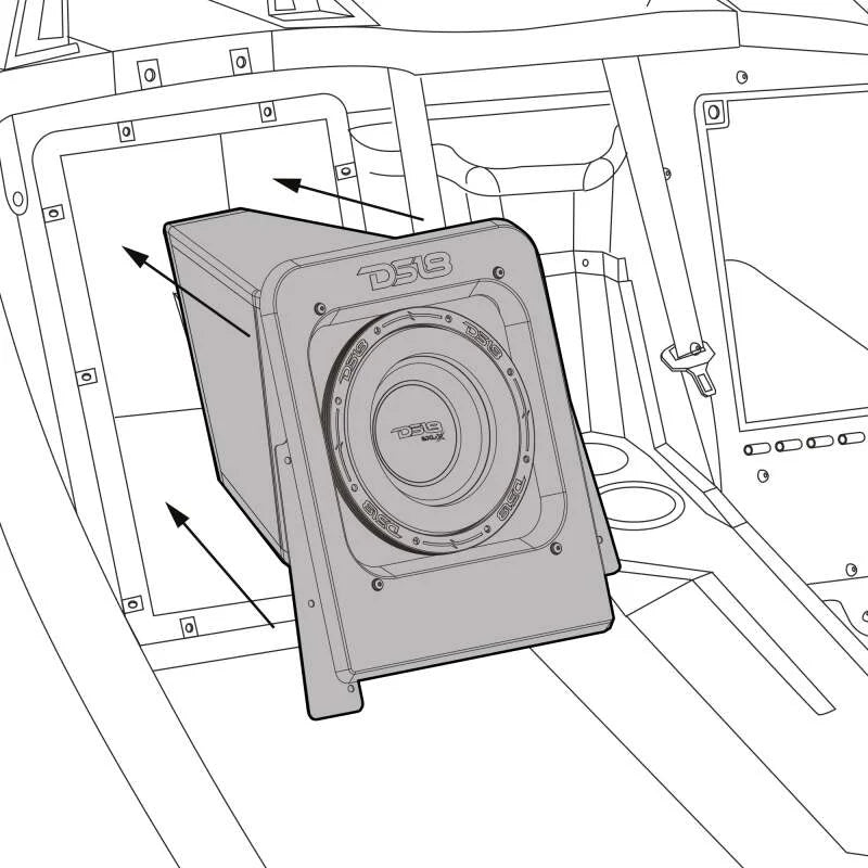 DS18 2015+ Polaris Slingshot Rear Subwoofer and Enclosure w/ EXL-X10.4D Subwoofer- Black Finish - Back View