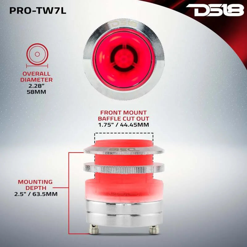 DS18 2.3in Super Bullet Tweeter 100 Watts RMS 1in Titanium Vc 4 ohm RGB LED Lights - Additional View 6