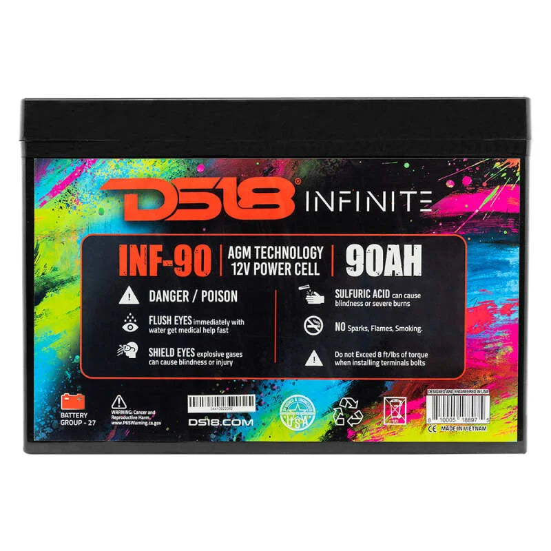 DS18 2500 Watts 90 AH Infinite AGM Power Cell Battery - Back View
