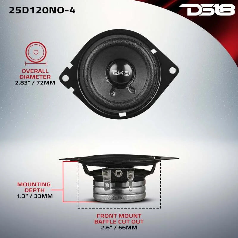DS18 2.5in 60 Watts RMS 4 ohm Neodymium Full Range OEM Dashboard Loudspeakers - Additional View 6