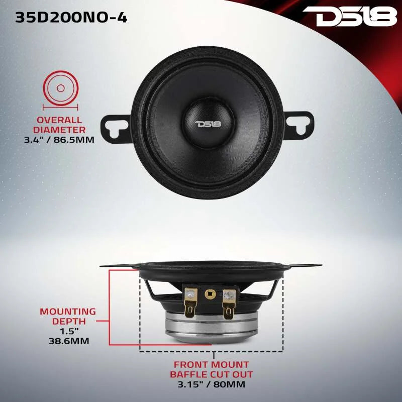 DS18 3.5in 100 Watts RMS 4 ohm Neodymium Full Range OEM Fitment Dashboard Loudspeakers - Back View