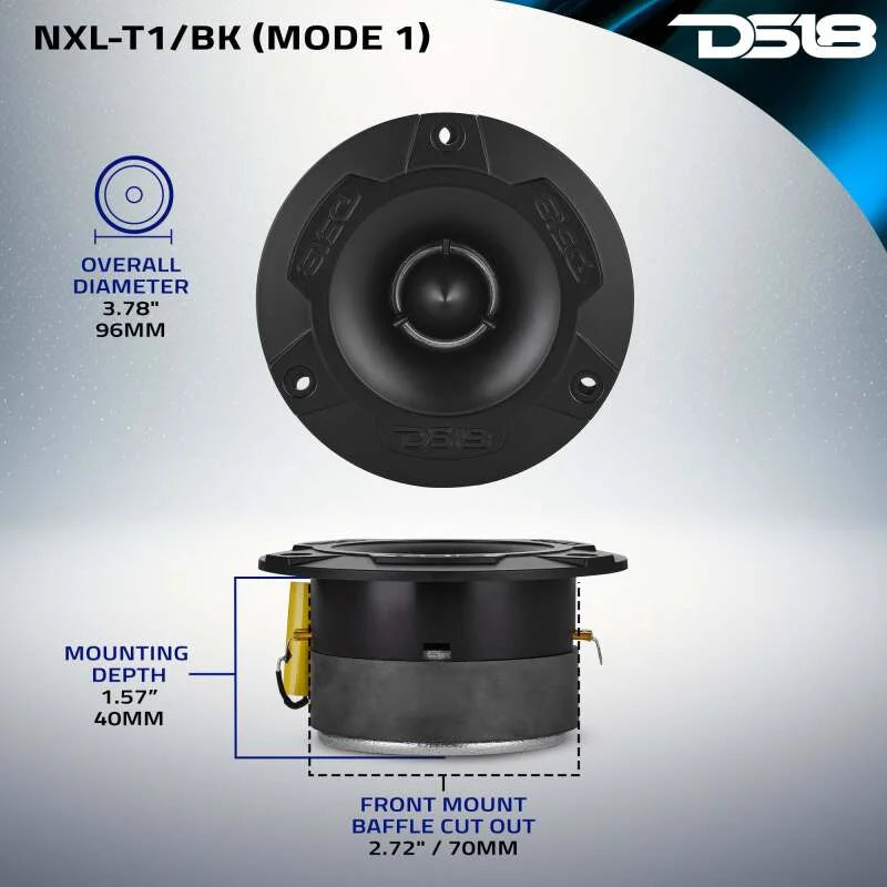 DS18 3.8in 120 Watts RMS 4 ohm 1in Aluminum Vc Super Bullet Tweeter Black - Side View