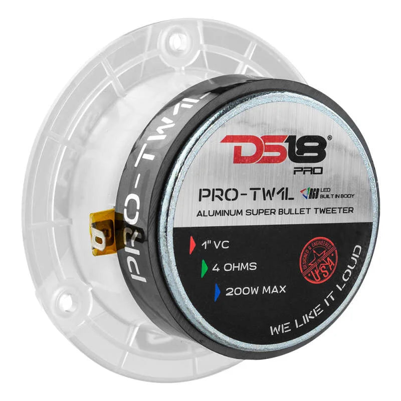 DS18 3.8in Super Bullet Tweeter 120 Watts RMS 1in Aluminum VC 4 Ohm RGB LED Lights - Pair - Additional View 7