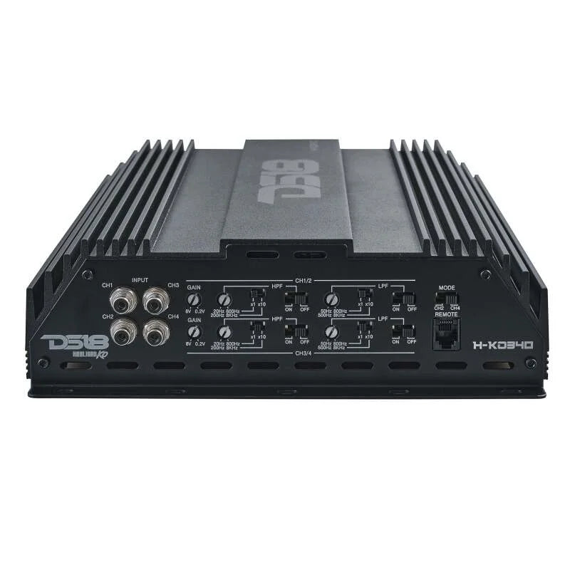 DS18 4-Channel Amp 2x 1000/4ohm Bridge 4 x 550/2ohm 4 x 300/4ohm Watts RMS Black - Side View