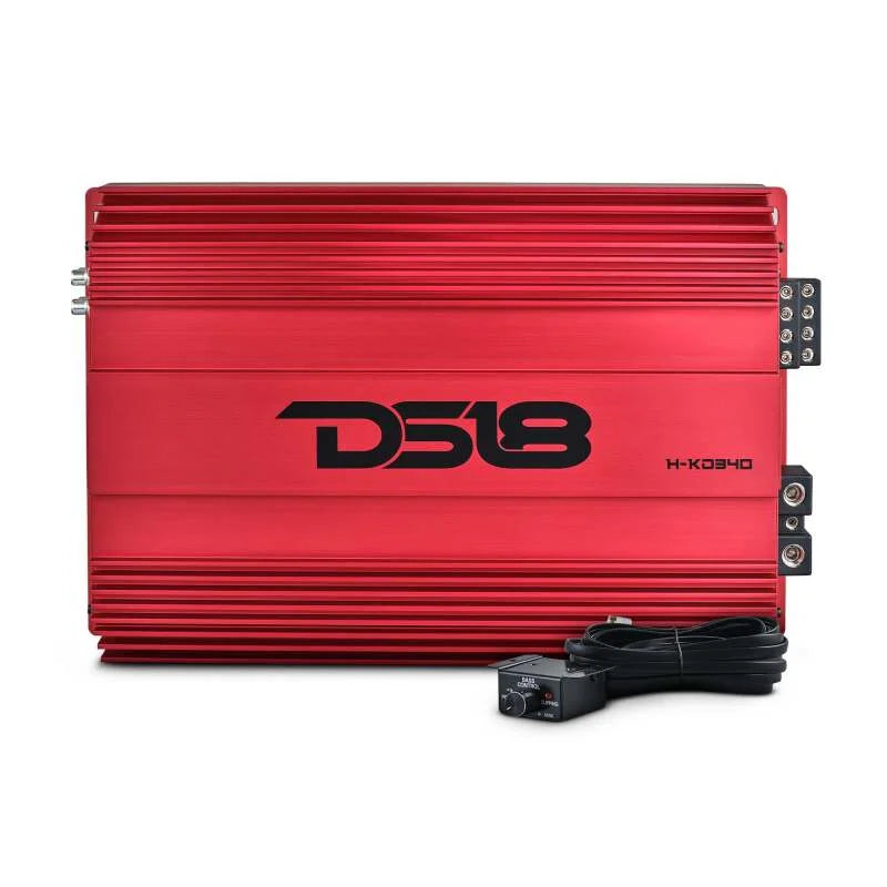 DS18 4-Channel Amp 2x 1000/4ohm Bridge 4 x 550/2ohm 4 x 300/4ohm Watts RMS Red - Side View