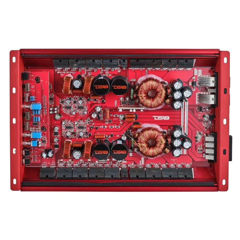 DS18 4-Channel Amp 2x 1000/4ohm Bridge 4 x 550/2ohm 4 x 300/4ohm Watts RMS Red - Back View