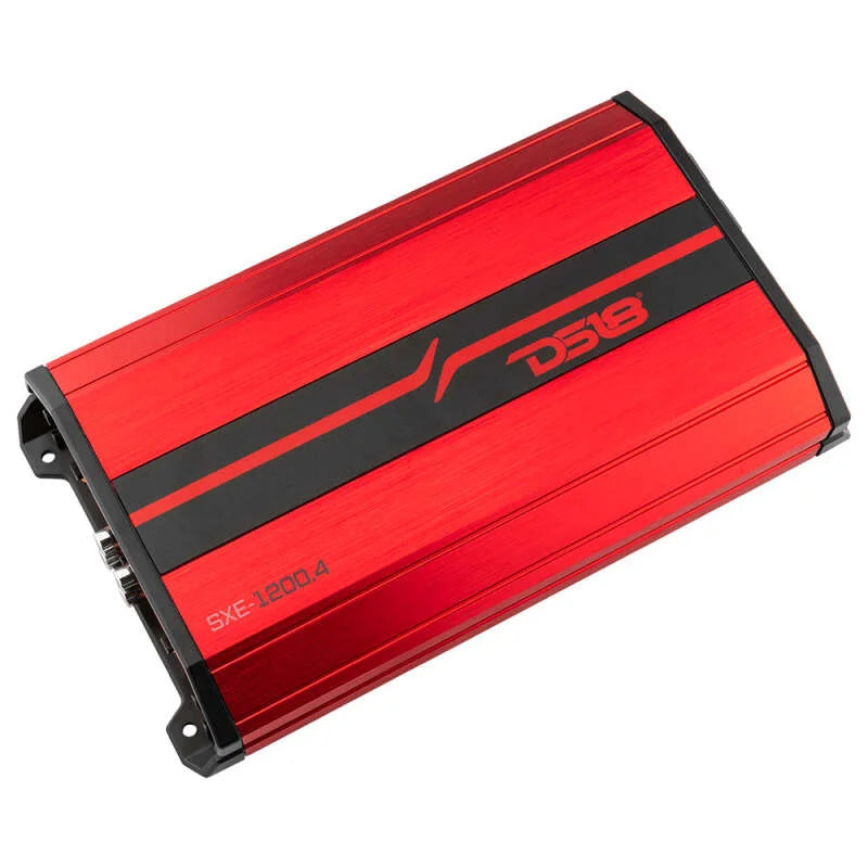 DS18 4-Channel SXE Amplifier Class A|B 2x 200/4ohm Bridge 4 x 100/2ohm 4 x 60/4ohm Watts RMS- Red - Back View