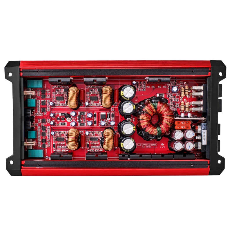 DS18 4-Channel SXE Amplifier Class D 2x 500/4ohm Bridge 4 x 320/2ohm 4 x 200/4ohm Watts RMS- Red - Side View