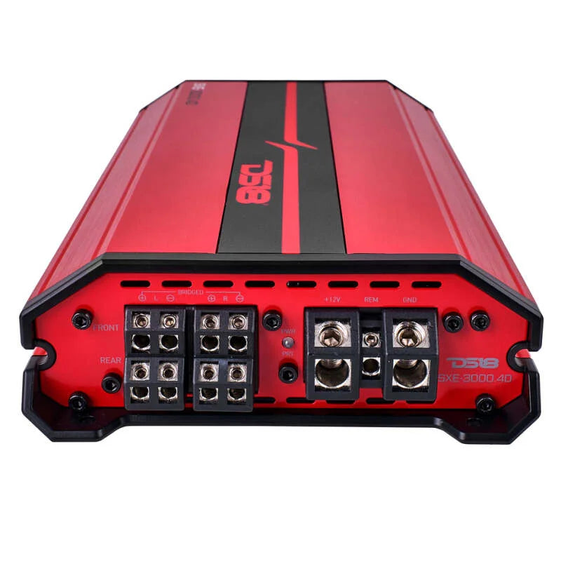DS18 4-Channel SXE Amplifier Class D 2x 500/4ohm Bridge 4 x 320/2ohm 4 x 200/4ohm Watts RMS- Red - Detail View