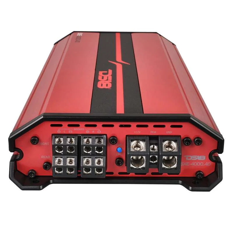 DS18 4-Channel SXE Amplifier Class D 2x 750/4ohm Bridge 4 x 430/2ohm 4 x 275/4ohm Watts RMS- Red - Side View