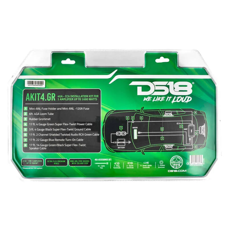 DS18 4-GA Amplifier Install Kit Advance- Green - Additional View 6