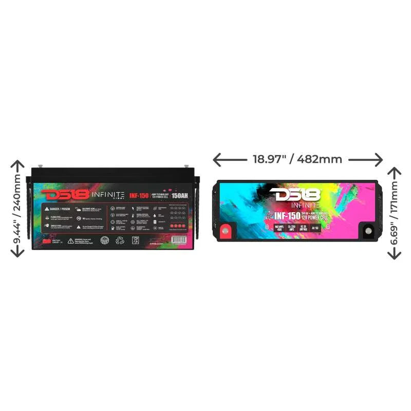 DS18 4000 Watts 150 AH Infinite AGM Power Cell Battery - Back View