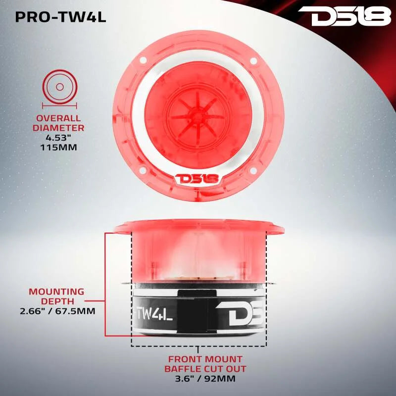 DS18 4.5in Super Bullet Tweeter 280 Watts RMS 1.75in Titanium Vc 4 ohm RGB LED Lights - Additional View 6