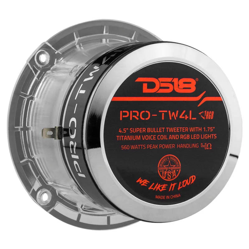 DS18 4.5in Super Bullet Tweeter 280 Watts RMS 1.75in Titanium Vc 4 ohm RGB LED Lights - Additional View 7