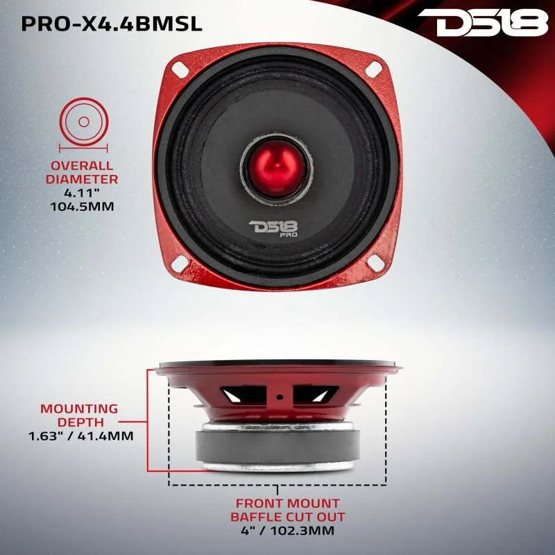 DS18 4in 100 Watts RMS 4 ohm Mid-Range Bullet Shallow Loudspeaker - Side View