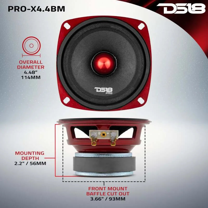 DS18 4in 100 Watts RMS 4 ohm Mid-Range Loudspeaker Bullet Loudspeaker - Back View