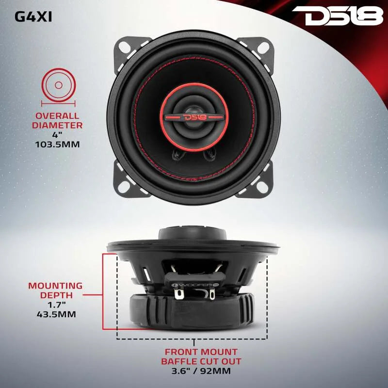 DS18 4in 40 Watts RMS 4 ohm 2-Way Coaxial Speaker System Universal Fit - Additional View 7