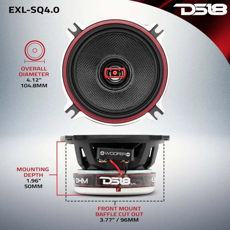 DS18 4in 60 Watts RMS 3 ohm 2-Way Coaxial Speakers And Component System w/ Fiberglass Cone - Main Product View
