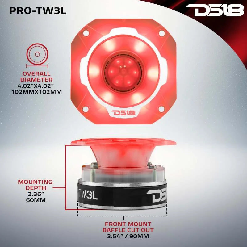 DS18 4in Super Bullet Tweeter 250 Watts RMS 1.5in Titanium Vc 4 ohm RGB LED Lights - Back View
