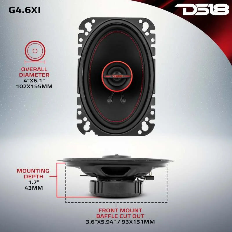 DS18 4x6in 45 Watts RMS 4 ohm 2-Way Coaxial System Universal Fit - Back View